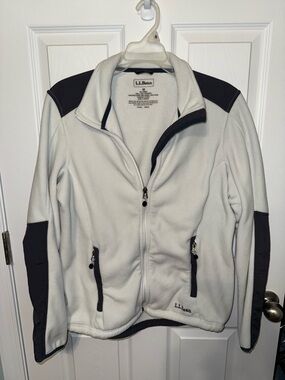 L.L. Bean White Fleece Jacket with Charcoal Trim